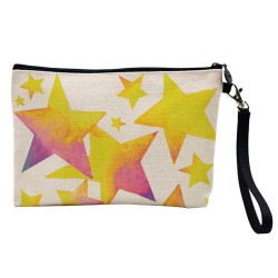 Pochette Trousse de maquillage effet lin imprimé illustration Etoiles