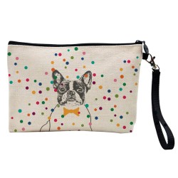 Pochette Trousse de maquillage effet lin imprimé illustration Chien
