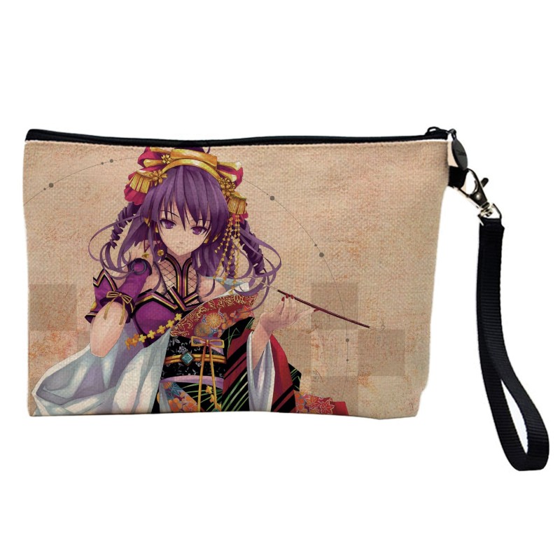 Pochette Trousse de maquillage effet lin imprimé illustration Manga