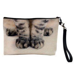Pochette Trousse de maquillage effet lin imprimé illustration chat
