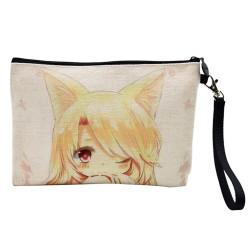 Pochette Trousse de maquillage effet lin imprimé illustration Manga