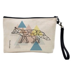 Pochette Trousse de maquillage effet lin imprimé illustration Renard