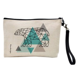 Pochette Trousse de maquillage effet lin imprimé illustration Ours
