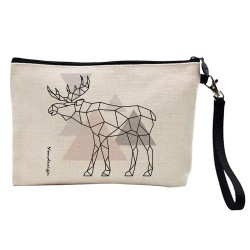 Pochette Trousse de maquillage effet lin imprimé illustration cerf