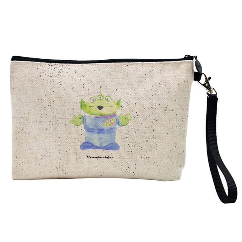 Pochette Trousse de maquillage effet lin imprimé illustration anime extra terrestre