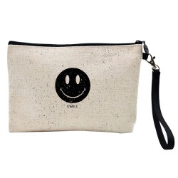 Pochette Trousse de maquillage effet lin imprimé illustration Smile
