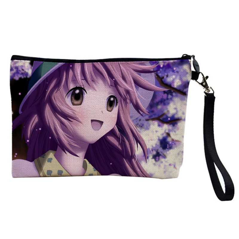 Pochette Trousse de maquillage effet lin imprimé illustration Manga violet