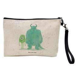 Pochette Trousse de maquillage effet lin imprimé illustration Animation monstre