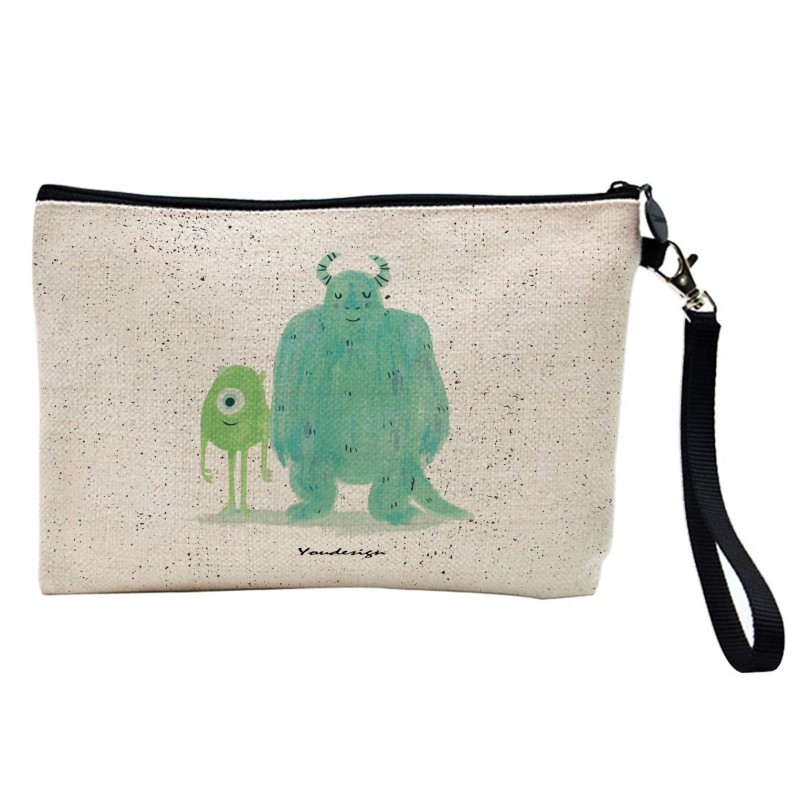 Pochette Trousse de maquillage effet lin imprimé illustration Animation monstre