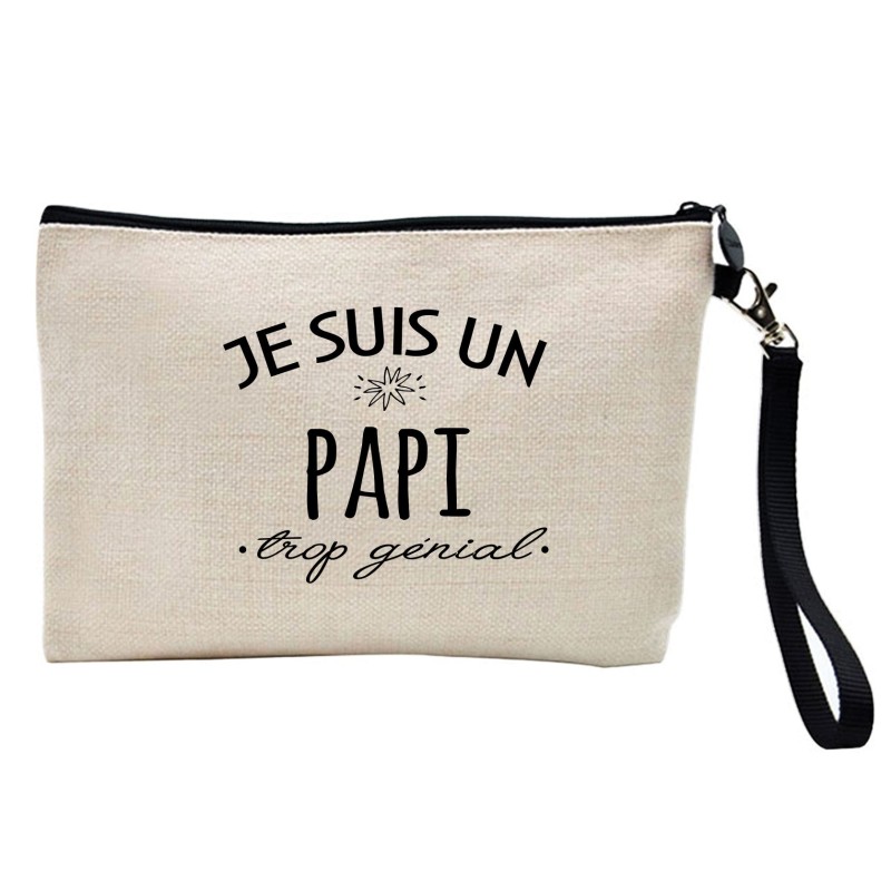 Pochette Trousse à crayons et maquillage lin imprimé citation Je suis un papi trop génial