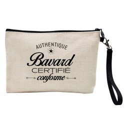 Pochette Trousse à crayons et maquillage lin imprimé citation Authentique Bavard