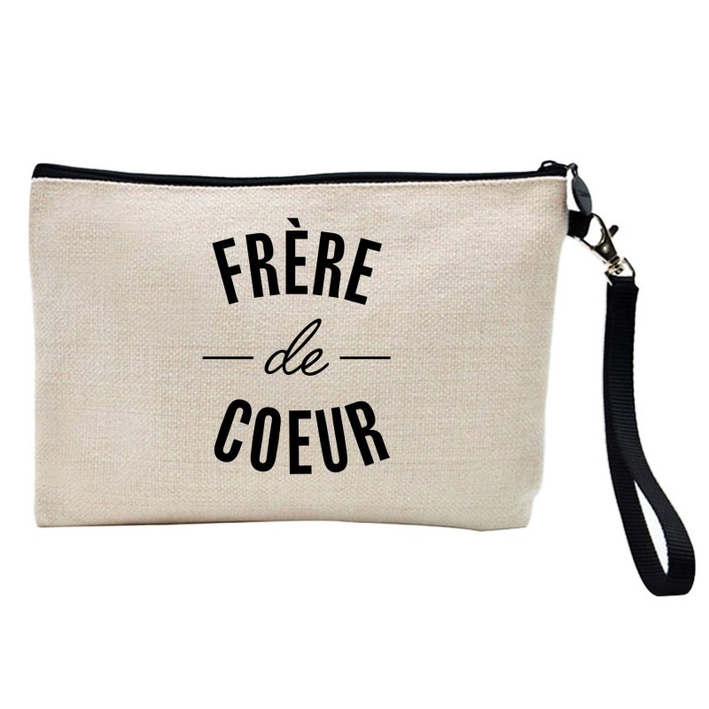 Pochette Trousse à crayons et maquillage lin imprimé citation Frère de coeur