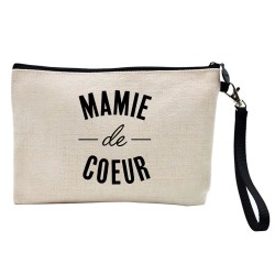 Pochette Trousse à crayons et maquillage lin imprimé citation Mamie de coeur
