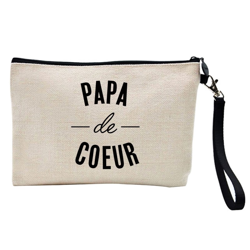 Pochette Trousse à crayons et maquillage lin imprimé citation Papa de coeur