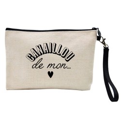 Pochette Trousse à crayons et maquillage lin imprimé citation  Canaillou de mon coeur