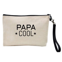 Pochette Trousse à crayons et maquillage lin imprimé citation Papa cool