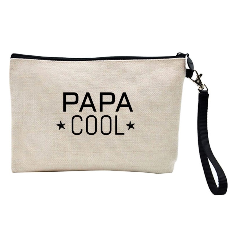Pochette Trousse à crayons et maquillage lin imprimé citation Papa cool