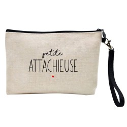 Pochette Trousse à crayons et maquillage lin imprimé citation Petite attachieuse