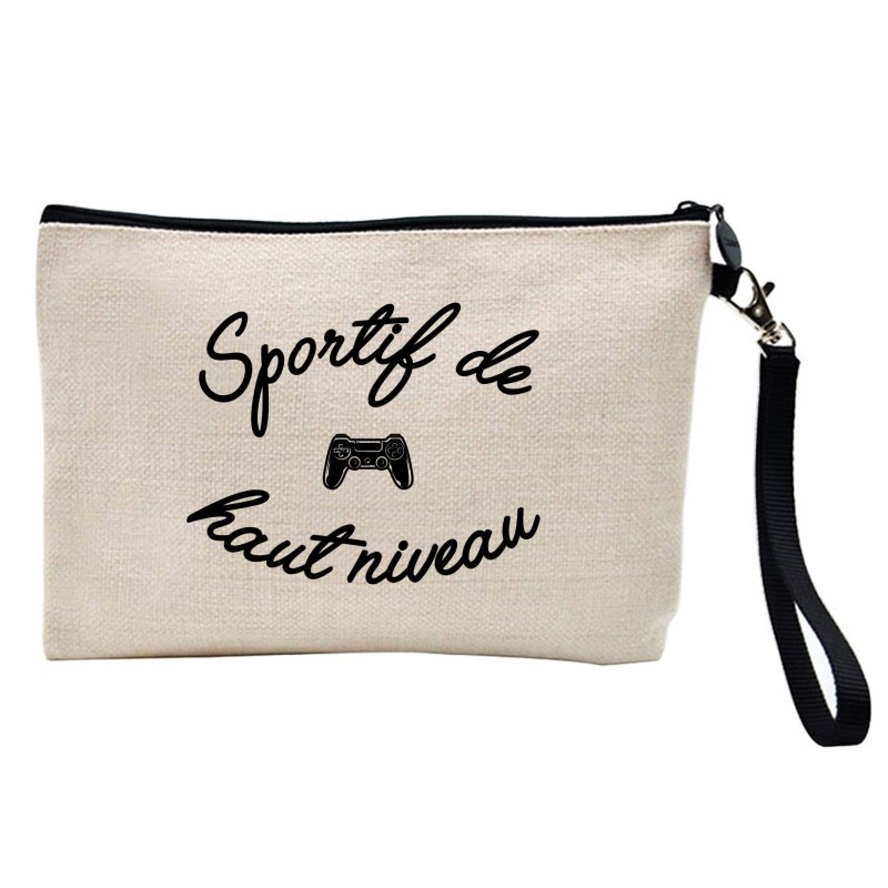 Pochette Trousse à crayons et maquillage lin imprimé citation Gamer Sportif de haut niveau