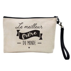 Pochette Trousse à crayons et maquillage lin imprimé citation Le meilleur frère du monde