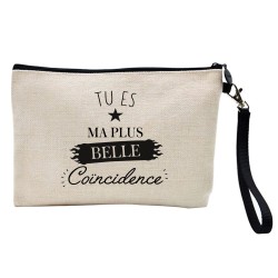 Pochette Trousse à crayons et maquillage lin imprimé citation Tu es ma plus belle coïncidence