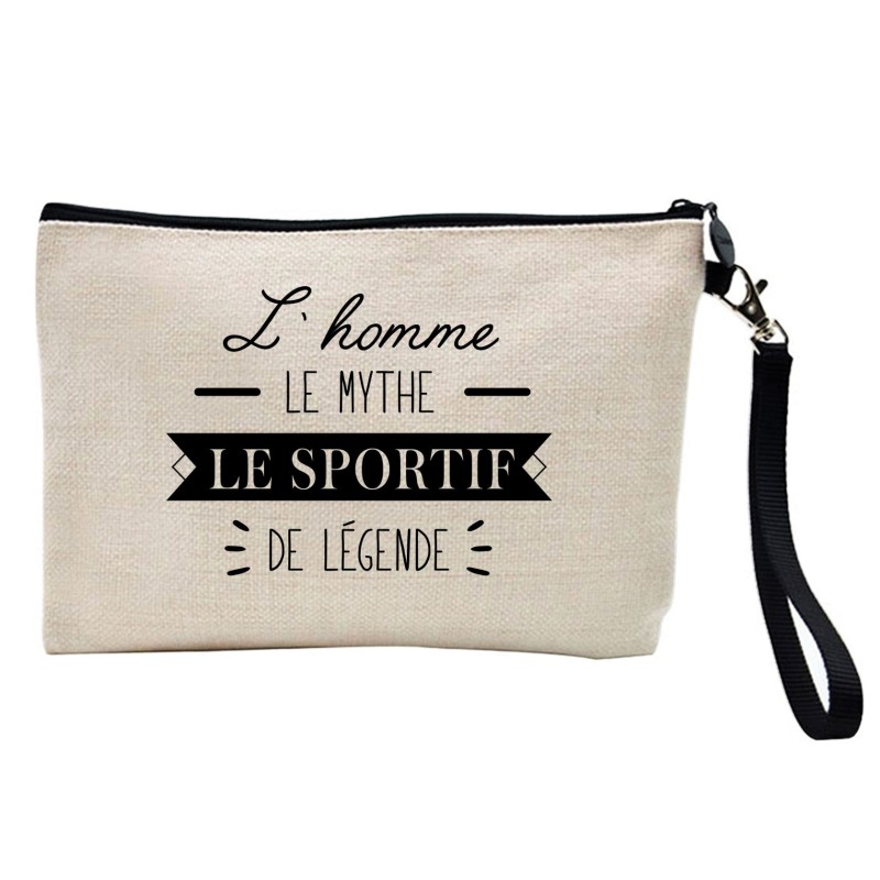 Pochette Trousse à crayons et maquillage lin imprimé citation L'homme le mythe la légende
