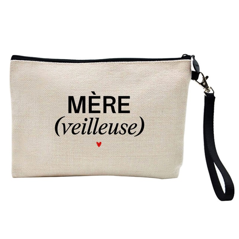 Pochette Trousse à crayons et maquillage lin imprimé citation Mère veilleuse