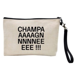 Pochette Trousse à crayons et maquillage lin imprimé citation Champagne