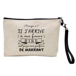Pochette Trousse à crayons et maquillage lin imprimé citation Si j'arrive a me faire rire c'est que je suis marrant