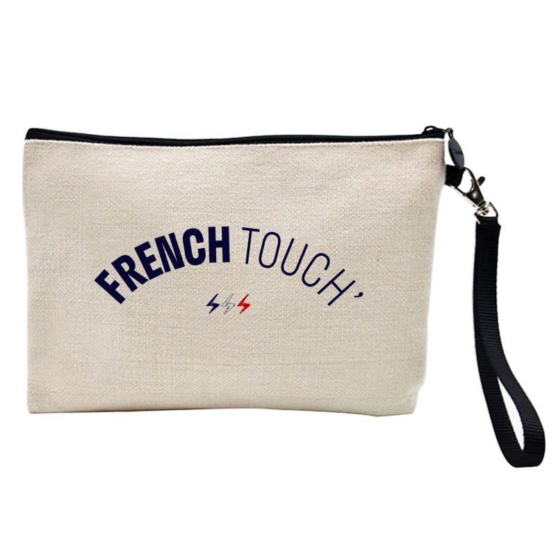 Pochette Trousse à crayons et maquillage lin imprimé citation French touch