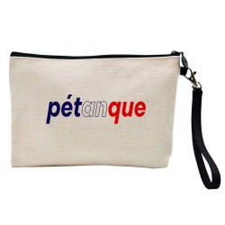 Pochette Trousse à crayons et maquillage lin imprimé citation Pétanque