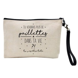 Pochette Trousse à crayons et maquillage lin imprimé citation Tu vas être tata