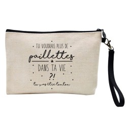 Pochette Trousse à crayons et maquillage lin imprimé citation Tu vas être tonton