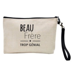 Pochette Trousse à crayons et maquillage lin imprimé citation Beau frère trop génial