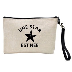 Pochette Trousse à crayons et maquillage lin imprimé citation Une star est née