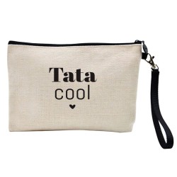Pochette Trousse à crayons et maquillage lin imprimé citation Tata cool