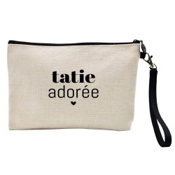 Pochette Trousse à crayons et maquillage lin imprimé citation Tatie adorée