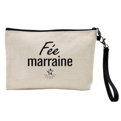 Pochette Trousse à crayons et maquillage lin imprimé citation Fée marraine