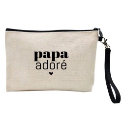 Pochette Trousse à crayons et maquillage lin imprimé citation Papa adoré