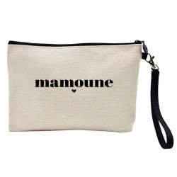 Pochette Trousse à crayons et maquillage lin imprimé citation Mamoune