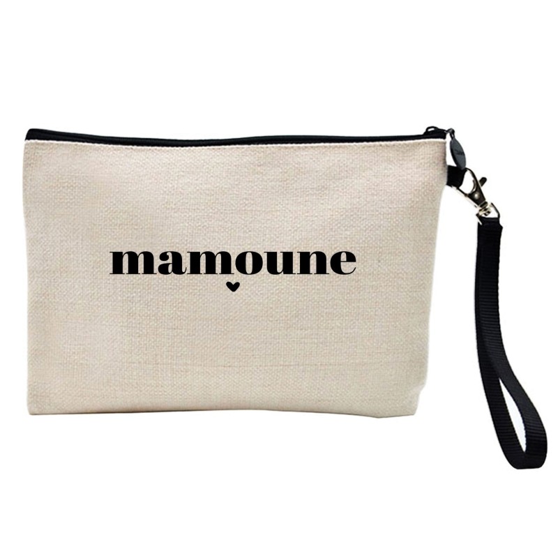 Pochette Trousse à crayons et maquillage lin imprimé citation Mamoune