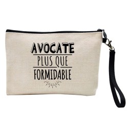 Pochette Trousse à crayons et maquillage lin imprimé citation Avocate plus que formidable