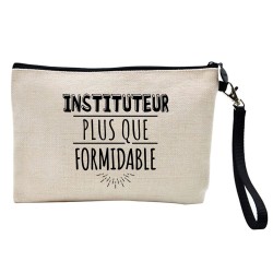 Pochette Trousse à crayons et maquillage lin imprimé citation Instituteur plus que formidable