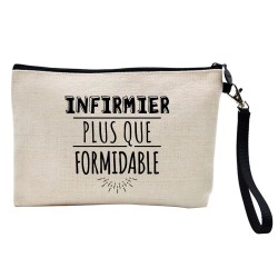 Pochette Trousse à crayons et maquillage lin imprimé citation Infirmier plus que formidable
