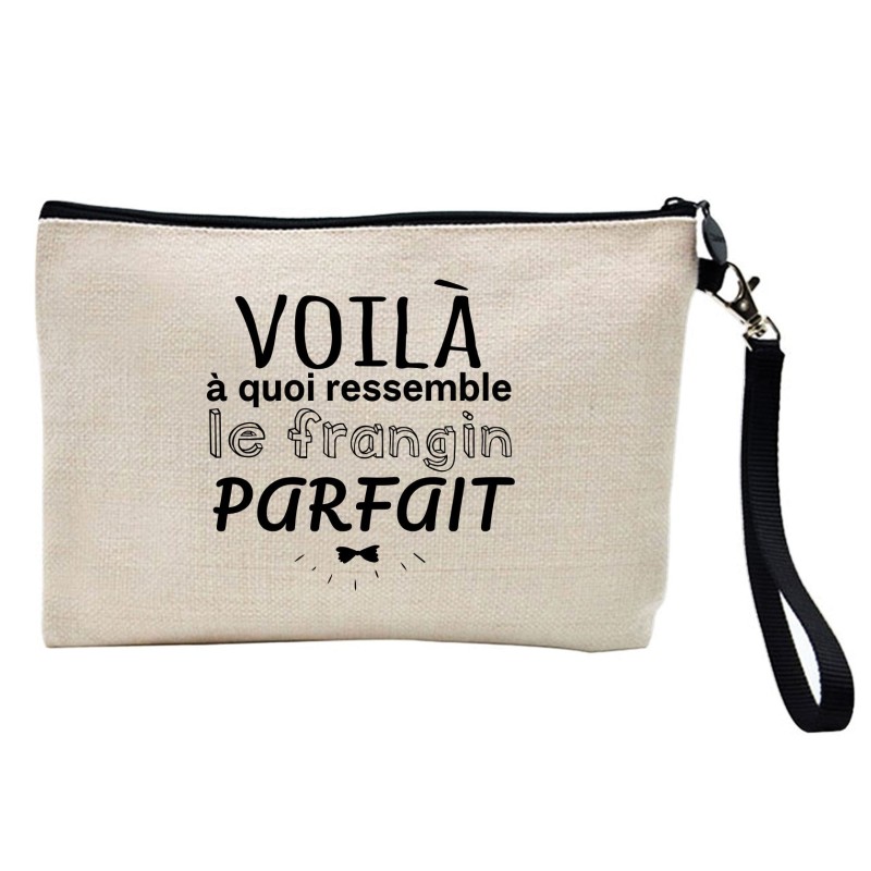 Pochette Trousse à crayons et maquillage lin imprimé citation Voila à quoi ressemble le frangin parfait