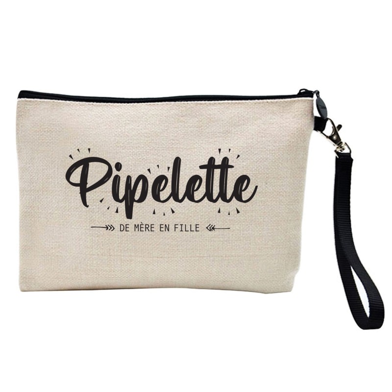 Pochette Trousse à crayons et maquillage lin imprimé citation Pipelette de mère en fille