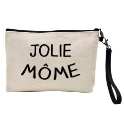 Pochette Trousse à crayons et maquillage lin imprimé citation Jolie môme