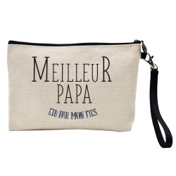 Pochette Trousse à crayons et maquillage lin imprimé citation Meilleur papa élu par mon fils
