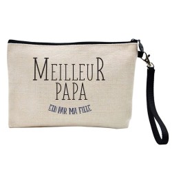 Pochette Trousse à crayons et maquillage lin imprimé citation Meilleur papa élu par ma fille