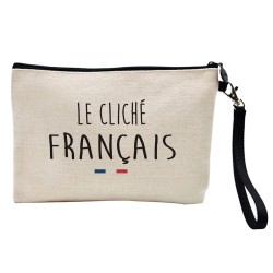 Pochette Trousse à crayons et maquillage lin imprimé citation Le cliché français